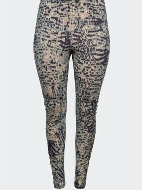 Adidas Honore 11 Studio Animal Print Ruched Leggings Green Cream Women 1X